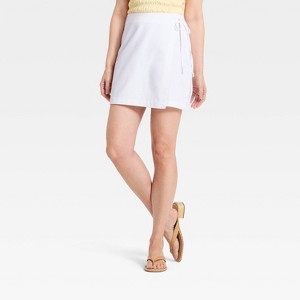 Women's Linen Wrap Mini Skirt - A New Day™ White XL : Target