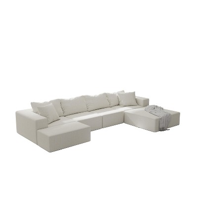 TiramisuBest 132" Modular L-Shaped Upholstered Sectional Sofa Set w/ 6 Pillows & Free Combination for Living Room & Bedroom,Green