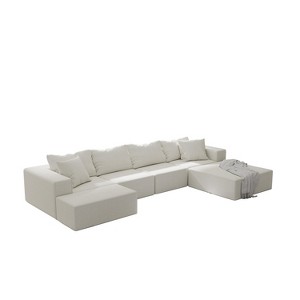 TiramisuBest 132" Modular L-Shaped Upholstered Sectional Sofa Set w/ 6 Pillows & Free Combination for Living Room & Bedroom,Green - 1 of 4