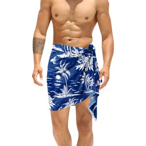LA LEELA Men's Pareo Sarong Mini Beach Aloha Wrap One Size Aloha Royal Blue - 1 of 4