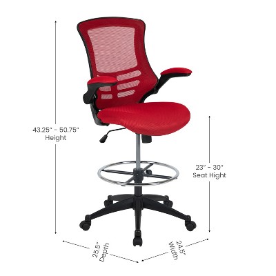 Adjustable Red Mesh Drafting Chair with Lumbar Support and Flip-Up Arms