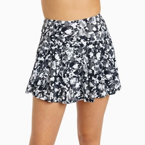 Calypsa Women's High Waisted Chlorine Resistant Flowy Swim Skirt With Attached Shorts - 1 of 4