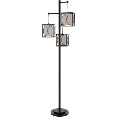 Cal Lighting 60W x 3 Lantern metal floor lamp with metal framed fabric shades