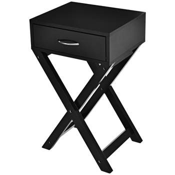Tangkula Modern Versatile Nightstand X-shape Wooden End Table with Drawer Accent Side Table for Bedroom Black/White