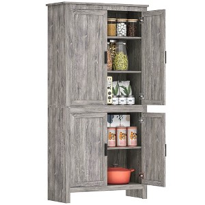 HOMCOM 64" 4-Door Kitchen Pantry, Freestanding Storage Cabinet with 3 Adjustable Shelves for Kitchen, Dining or Living Room, Gray Oak - 1 of 4