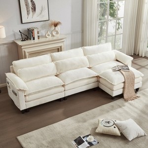 TiramisuBest 113" Cloud Couch Sectional Sofa, L Shape Chenille Couch with Reversible Ottoman,USB Charging,Dual Cushions,Modern Sofa,Dark Grey - 1 of 4