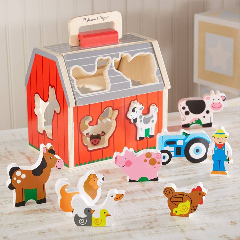 Melissa &#38; Doug Wooden Take-Along Sorting Barn Toy with Flip-Up Roof and Handle - 10pc Wooden Farm, 5 of 17