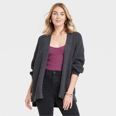 Bella Glitz - Solid open-knit duster cardigan Grey