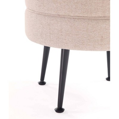 Bailey Oatmeal Woven Upholstered Ottoman with Black Legs