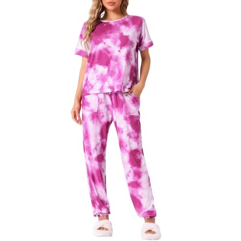 Cheibear Women s Soft Tie Dye T shirt With Pants Pajama Set 2 Pcs Rose Xx large Target