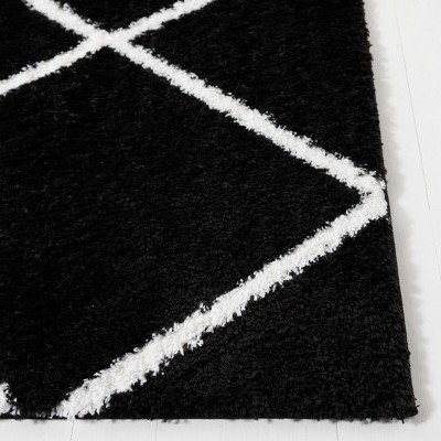 Black and White Geometric Shag Runner Rug, 2' x 9'