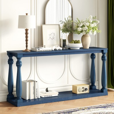 Vintage Wood Grain Console Table with Bottom Shelf and Four Vase Legs, Farmhouse Entryway Table with Storage, Suitable for Entryway, Hallway