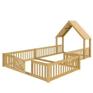 TopComfy Beds Full Size House Floor Bed Double Full Floor Bed with Door and Full length Guardrails Design for Bedroom, Beige, 78.35"*53.11"*69.61" - 1 of 4