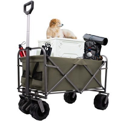 SKRAN Outdoor Collapsible Foldable Wagon Cart,198LB Load-Bearing with All-Terrain Wheels with Drink Holders for Shopping Sports Camping