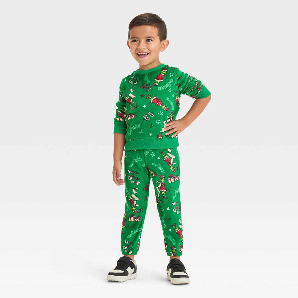 Toddler Boys' The Grinch 2pc Christmas Collection Velour Set - Green 18M