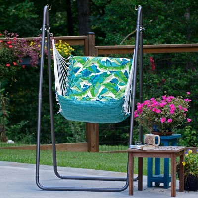 Green Polyester Hanging Chair with Bronze Stand