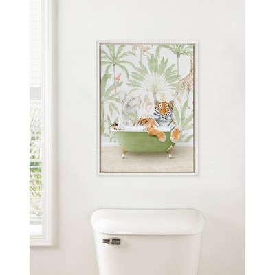 18"x24" Sylvie Beaded Tiger in Safari Bath by Amy Peterson - Kate & Laurel: Whimsical Wall Decor for Bathroom