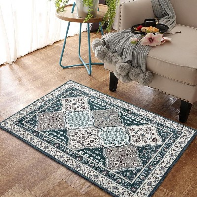 Washable Area Rug for Living Room Vintage Distressed Throw Rugs Ultra-Soft Low Pile Boho Floral Accent Carpet Traditional