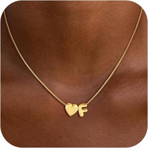 Dainty Heart Initial Necklace for Teen Girls, 14K Gold Plated Letter Pendant for Gifts F - 1 of 4