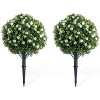 Set of 2 Artificial Topiary Ball Trees with Metal Stakes, 35.4" UV-Resistant PE Fake Plants with Camellia Flowers for Indoor/Outdoor - 2 of 4