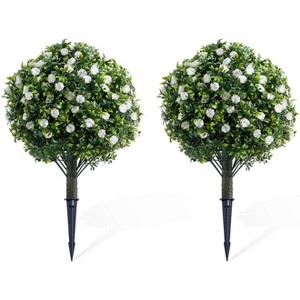 23.6" Artificial Flower Ball Tree with Ground Spike, Fake Topiary Trees for Home Decor Garden Patio and Indoor,2 Pack - 1 of 4