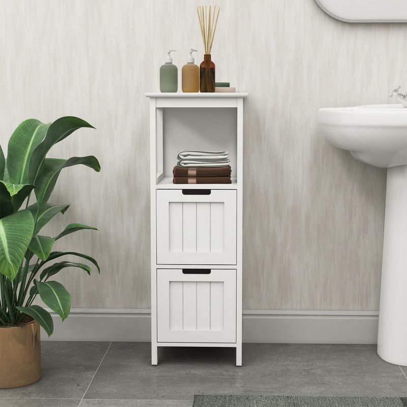 Bathroom Freestanding Wood Floor Cabinet with 2 Drawers and 1 Storage Shelf, White - ModernLuxe, 5 of 8