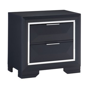 Vynxaria Modern 1pc Nightstand - Midnight Blue Finish, 2 Drawers (Metal Glides), Beveled Acrylic Trim, Chrome Tone Edge Pulls - 1 of 4