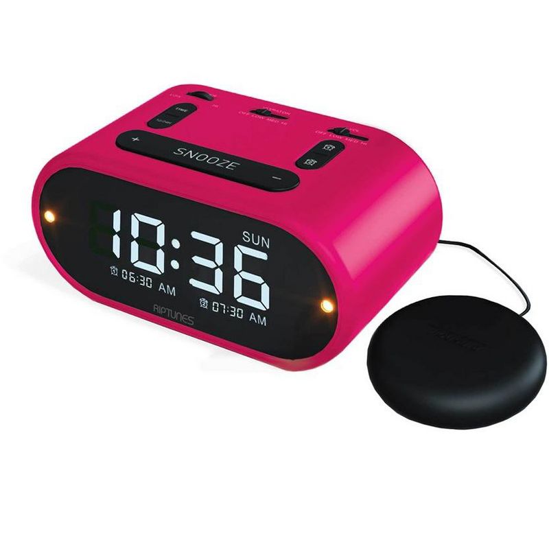 Riptunes 3-In-1 Vibrating Alarm Clock with Bed Shaker - Pink, 1 of 6