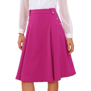 INSPIRE CHIC Women's High Waist Button Decor Vintage Pleated Flared Midi Skirt - 1 of 4