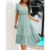 Women's Casual Wrap V Neck Midi Dress Short Sleeve Smocked Waist Tiered A Line Pleated Flowy Long Dress - 4 of 4