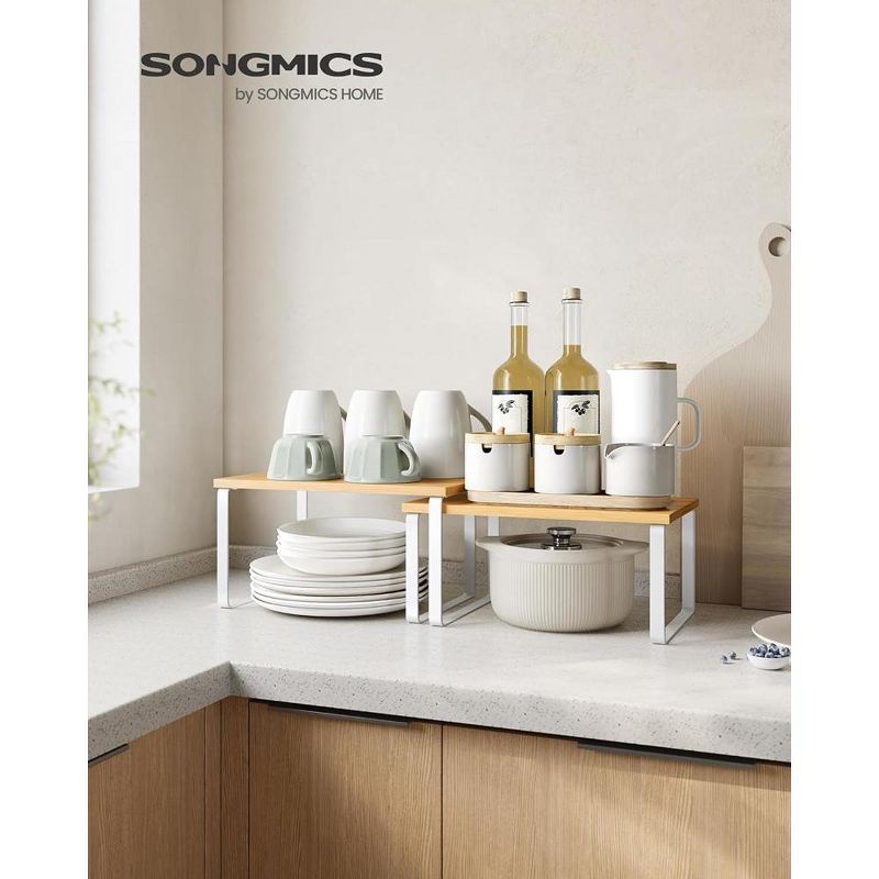 SONGMICS Cabinet Shelf Organizers, Set of 4 Kitchen Counter Shelves, Stackable, Expandable Spice Racks, Metal and Engineered Wood, 2 of 10