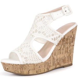 BLISSFUL STEP Women's Lace Pattern Ankle Strap Platform Wedges Heel Sandals - 1 of 3
