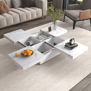 39.4" Square Marble Veneer Coffee Table with Sliding Top and Storage Compartment for Living Room, Apartment, or Lounge - 1 of 4