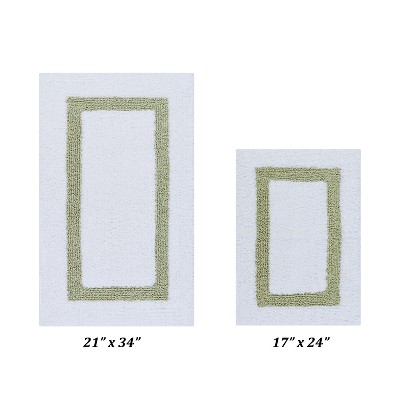 Hotel 2 PC Bath Rug 100% Premium Cotton Tufted Weave Two Tone Reversible Bathroom Rug, Super Soft Absorbent, Machine Washable Bath Mat