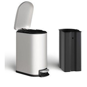 13 Gal / 50 L Stainless Steel Kitchen Trash Can with Lid, Slim Step-On Garbage Bin, Rustproof Trash Can with Soft Close, Inner Bucket & Rear Handle - 1 of 4