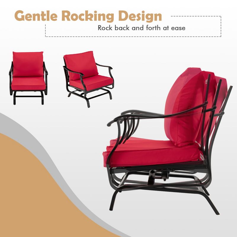 Costway 3PCS Patio Rocking Bistro Set Cushioned Chair Armrest Side Table Red, 4 of 10