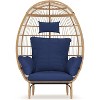 Nasitip Wicker Egg Chair - 500LB Capacity Oversized Lounger with 5 Cushions, Indoor/Outdoor Rattan Hanging Chair, Blue/White - 3 of 4