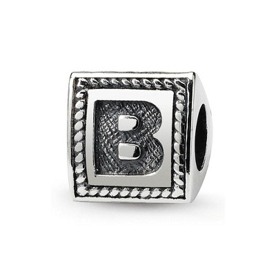 Black Bow Jewelry Triangle Block, Letter B Sterling Silver Bead Charm