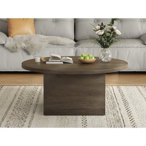 Dyonery 35.5" Farmhouse Coffee Table Modern Engineered Wood, Scratch-Resistant Table with Sturdy Frame for Living Room, Home Office, Lounge, Brown - 1 of 4