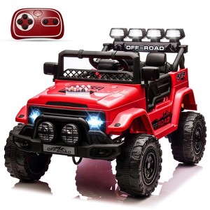 12V Kids Ride On Car with 5MPH Max Speed, Remote Control, Accelerator Pedal, Treaded Tires, Steering Wheel, Music and Story - 1 of 4