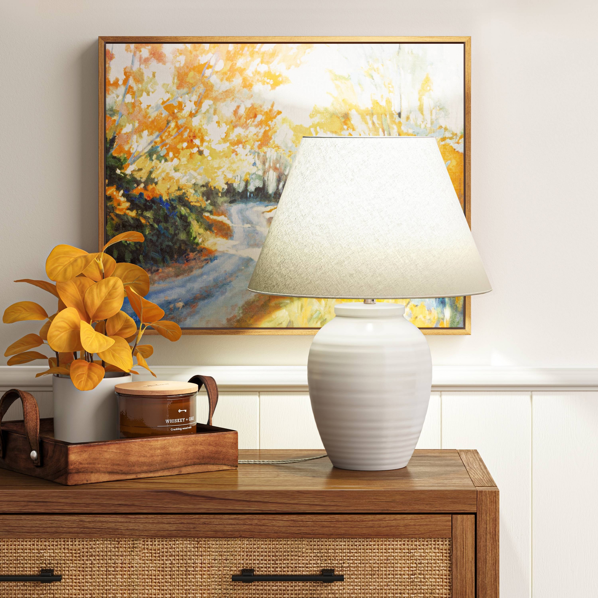 16.5"x13" Turned Ceramic Table Lamp White - Threshold™