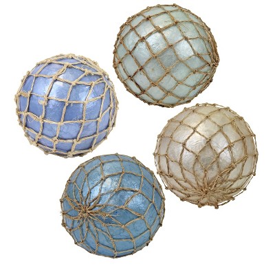 Beachcombers 3.5" CAPIZ/ABACA NET SHELL BALL S/4