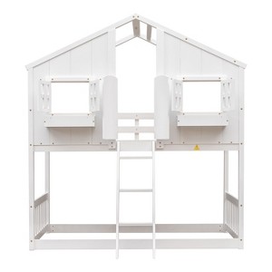NicBex Twin Over Twin House Bunk Bed with Roof,Window,Ladder and Safety Guardrail for Kids,Girls,Boys - 1 of 4