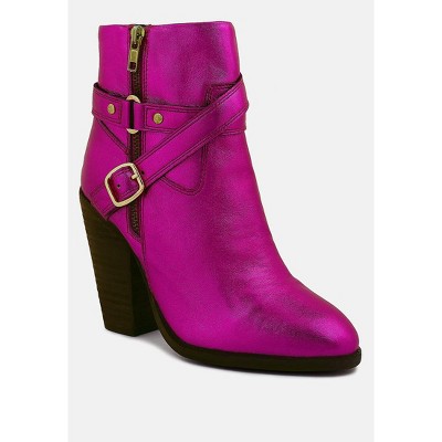 CAT-TRACK Fuchsia Metallic Leather Women Ankle Boots