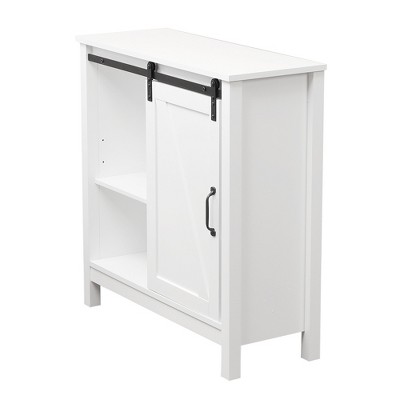 White MDF Bathroom Cabinet with Adjustable Shelving and Sliding Door