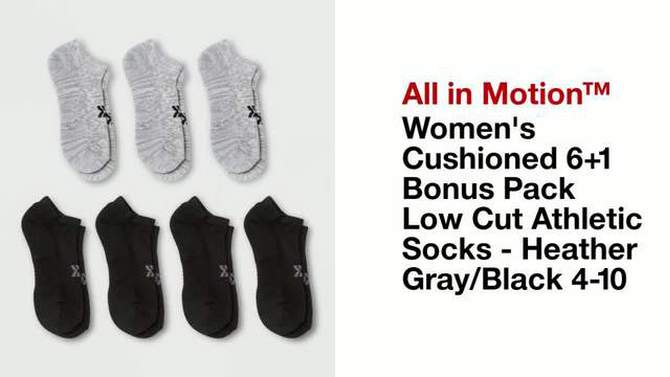 Women&#39;s Cushioned 6+1 Bonus Pack Low Cut Athletic Socks - All In Motion&#8482; Heather Gray/Black 4-10, 2 of 5, play video