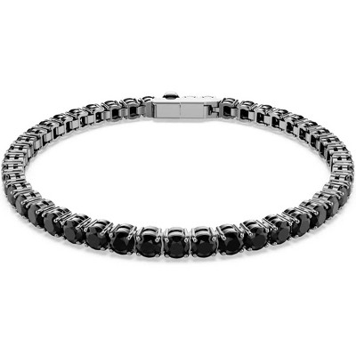 Matrix Crystal Tennis Bracelet, Round Cut Stones in Pink, Blue, Black, Clear with Multiple Metal Finishes