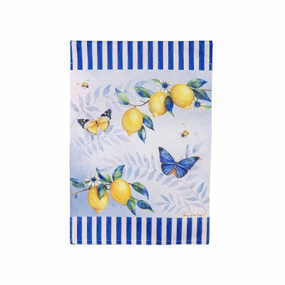 Lemon Blue Burlap Garden Flag