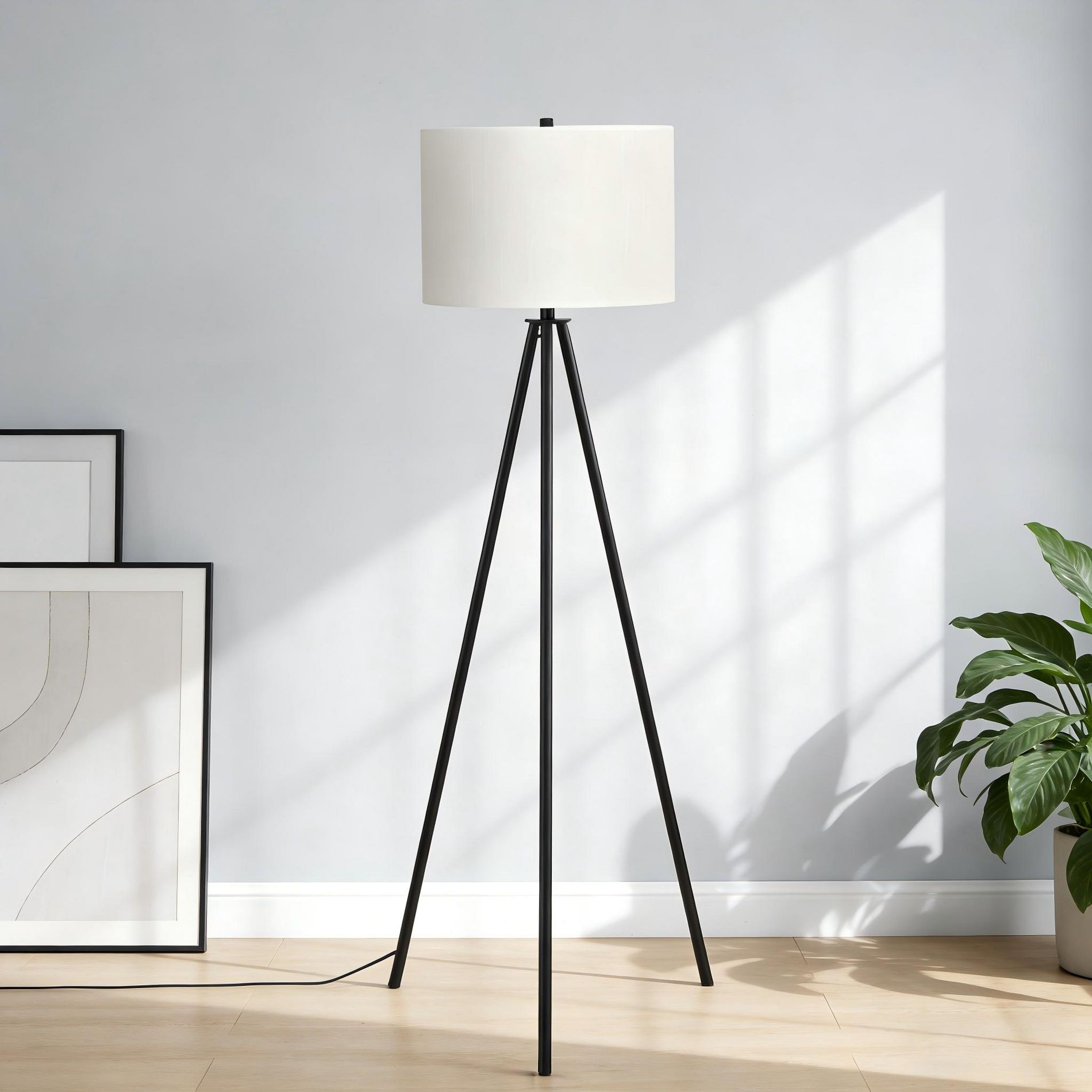 LOVSON Lighting, 63"h, Floor Lamp, Black Metal, Ivory / Cream Shade, Contemporary,Black