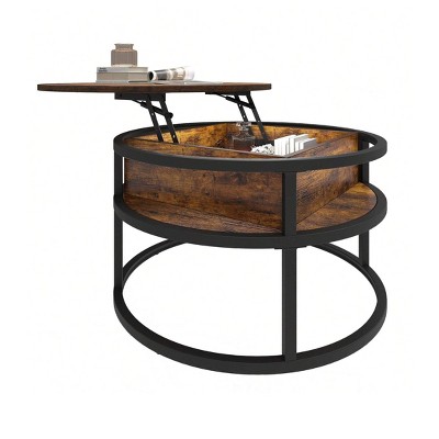 Round Lift Top Coffee Table with Storage and Hidden Compartment Small Circle Wood Farmhouse Center Table